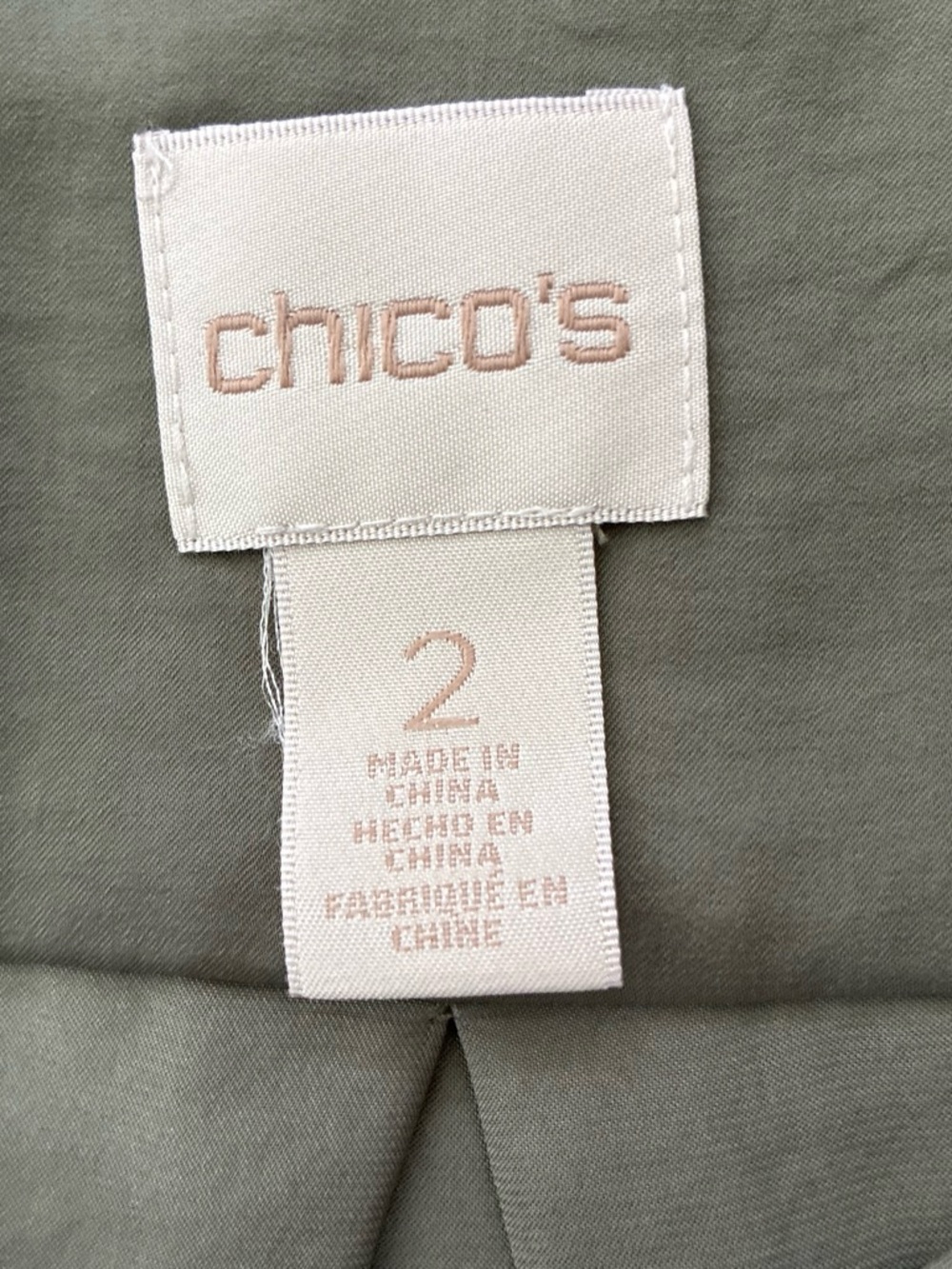 Chico's Olive Green Cap Sleeve Pocket Blouse - Picture 3 of 3